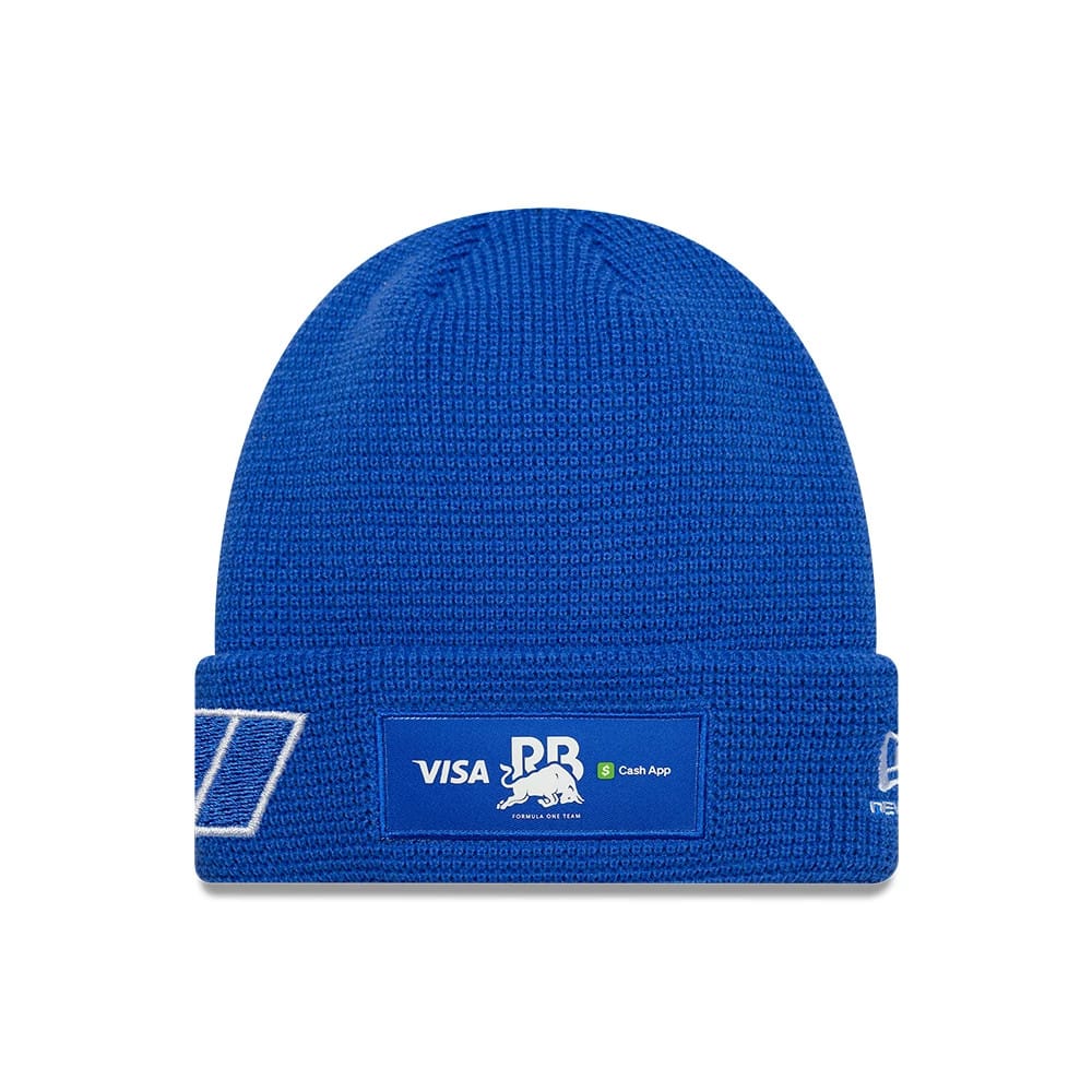Pictured is this Teamline 2026 Visa Cash App Racing Bulls Cuff Knit Beanie hat in bright blue. 1