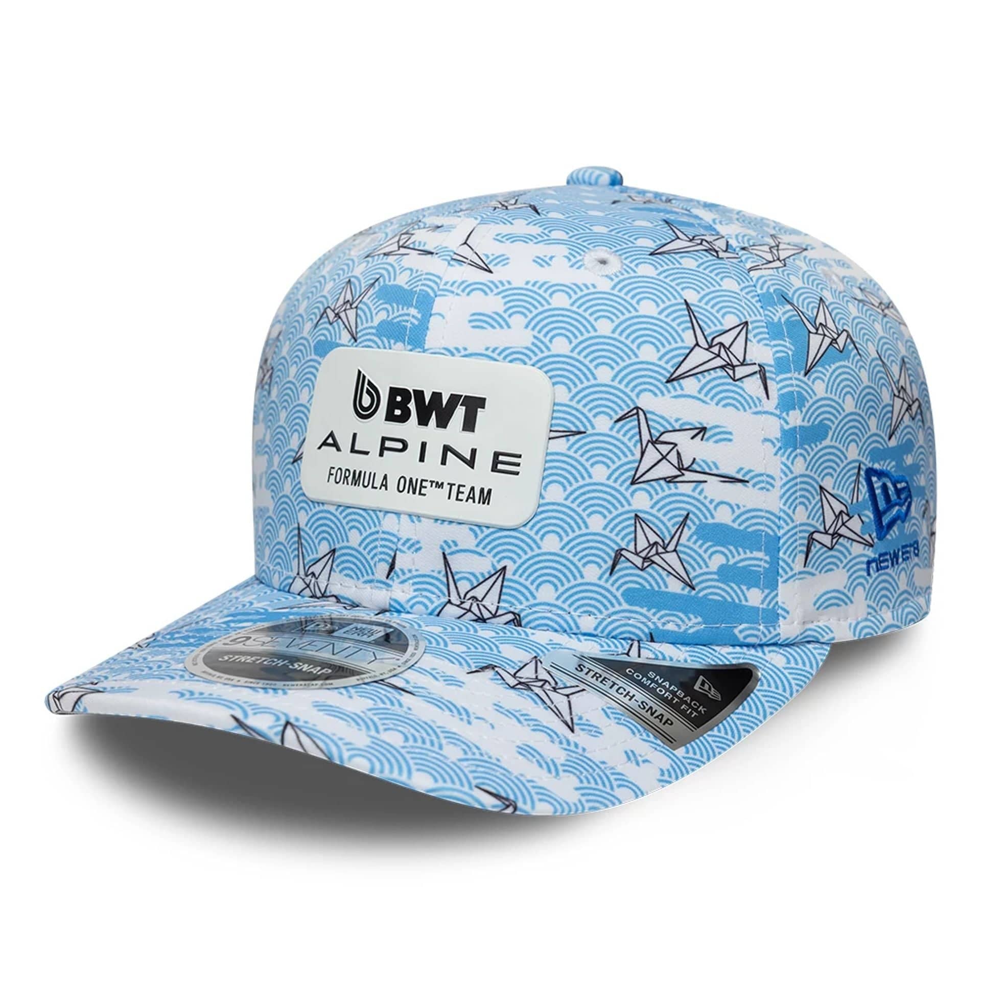 Pictured is this Alpine Racing Japan Race Special 9SEVENTY Stretch Snap Adjustable cap in white. 1
