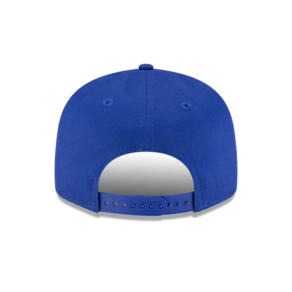 Red Bull Racing Essential Dark Blue New Era 9FIFTY Snapback Adjustable Cap, rear view showing the snapback closure, eyelets and top button on the dark blue structured crown with a curved edge.