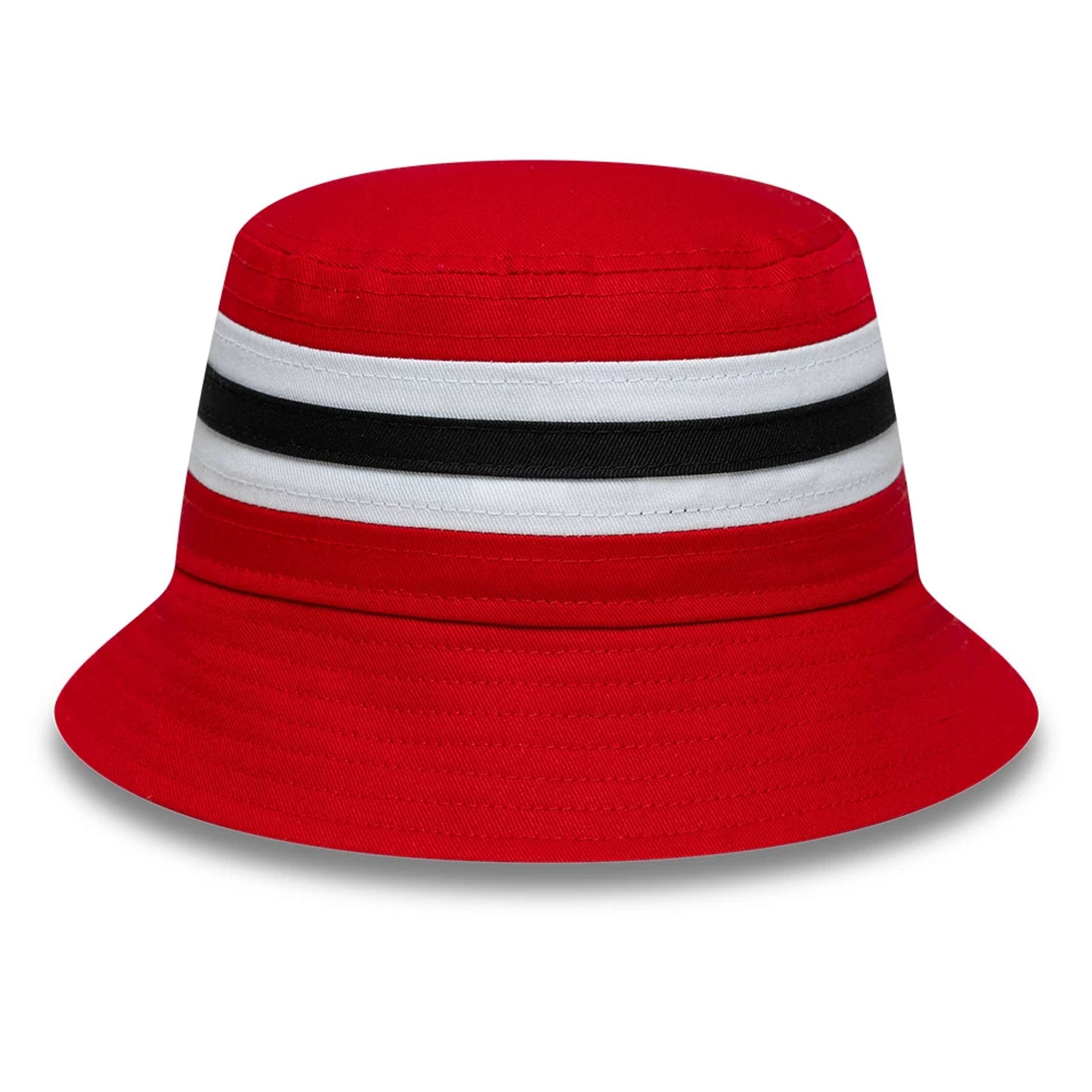 Pictured is this Infant Stripe Manchester United FC Bucket hat in red. 2