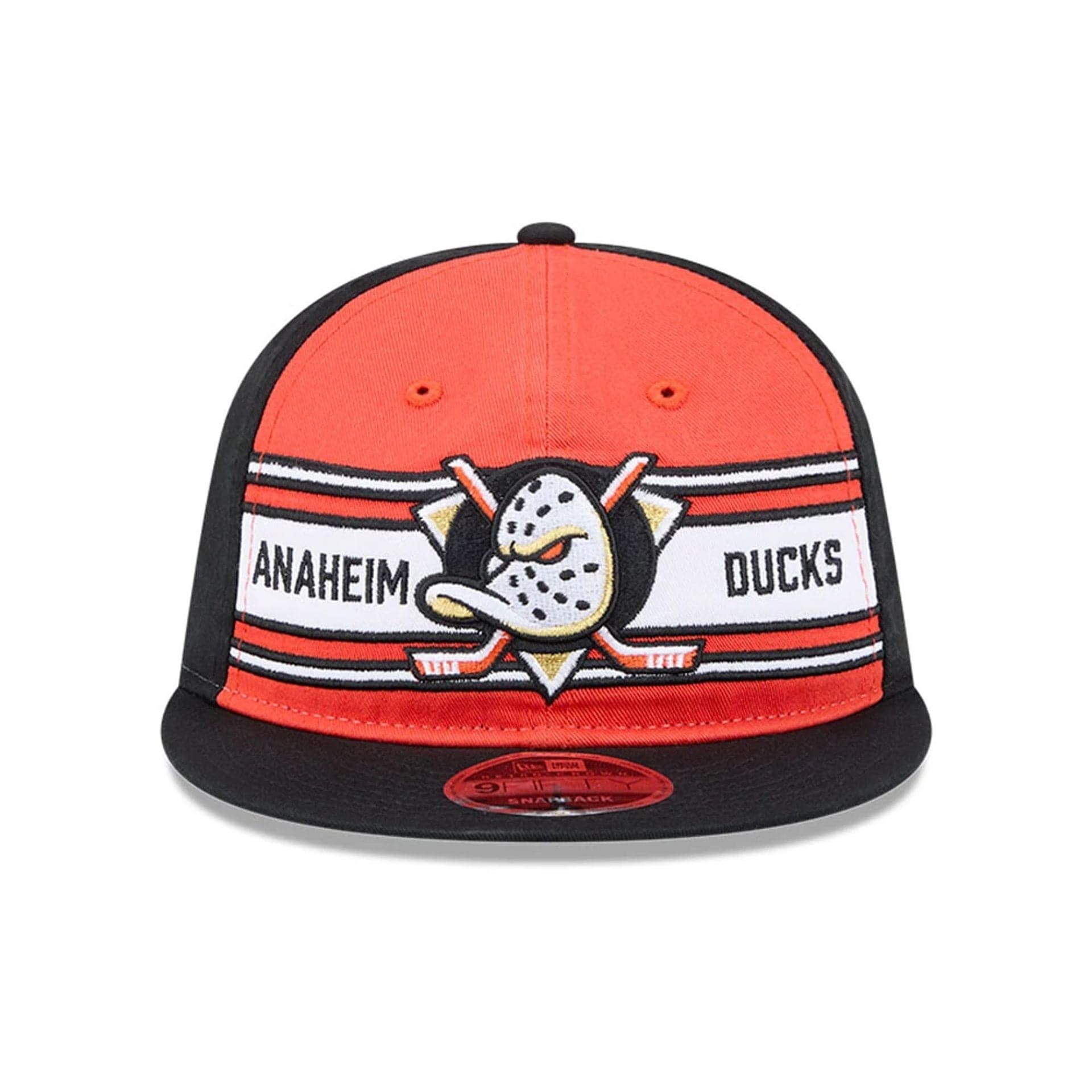 Pictured is this NHL Team Stripes Anaheim Ducks Retro Crown 9FIFTY cap in orange. 2