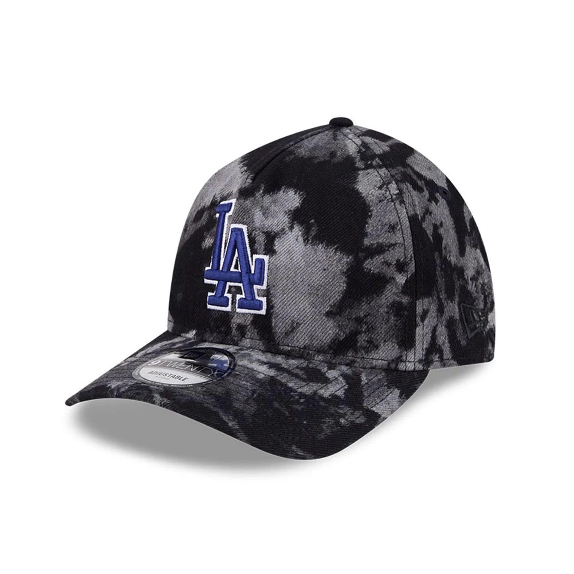 Pictured is this MLB Bleached Denim LA Dodgers 9TWENTY A-Frame cap in black. 1