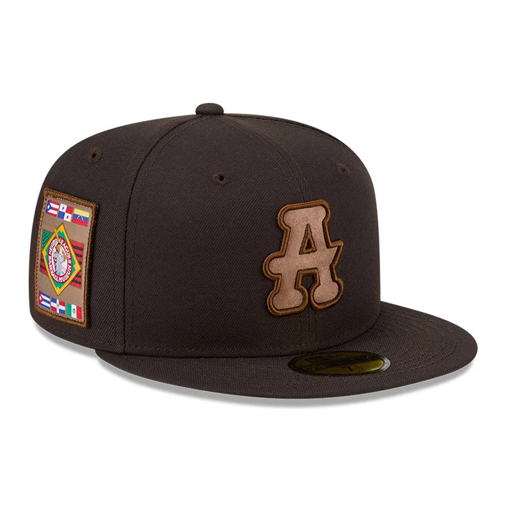Pictured is this MLB Negro League Atlanta Black Crackers 59FIFTY Fitted cap in dark brown. 1