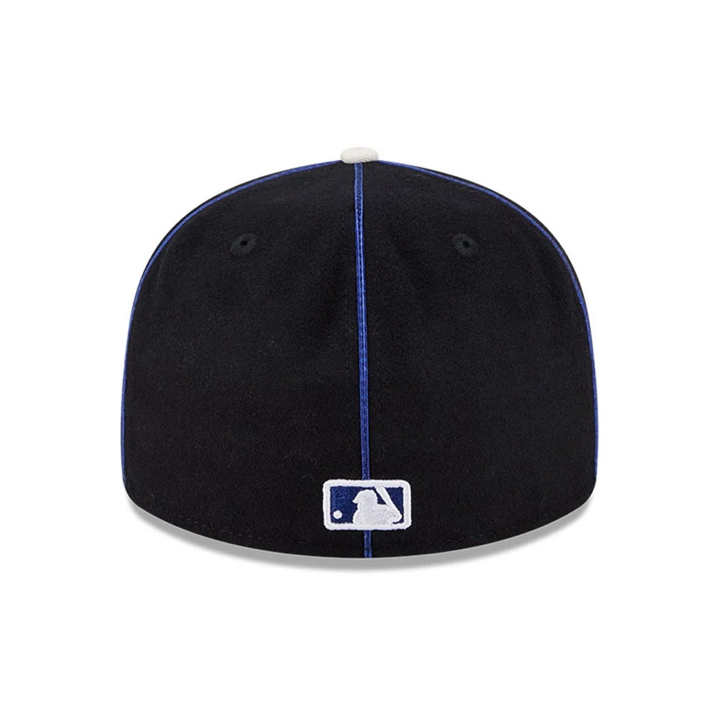 Pictured is this MLB Felt Logo LA Dodgers Retro Crown 59FIFTY Fitted cap in dark blue. 7