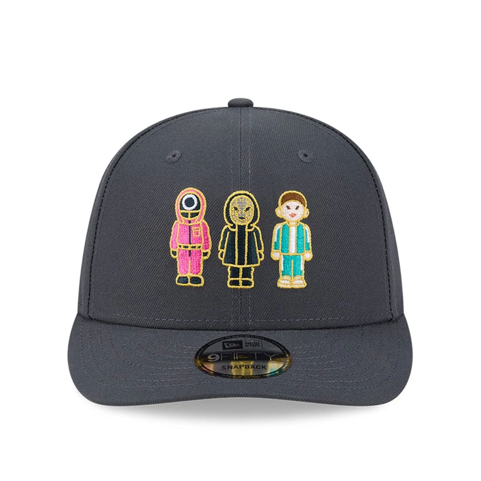 Pictured is this Netflix Squid Game 9FIFTY Snapback cap in dark grey. 2