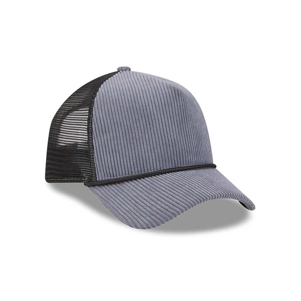 Pictured is this New Era Wide Cord 9FORTY A-Frame Trucker cap in dark blue. 3