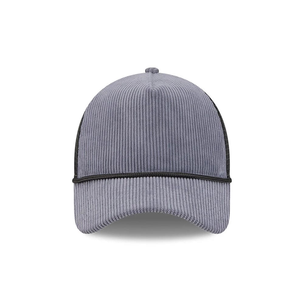 Pictured is this New Era Wide Cord 9FORTY A-Frame Trucker cap in dark blue. 2