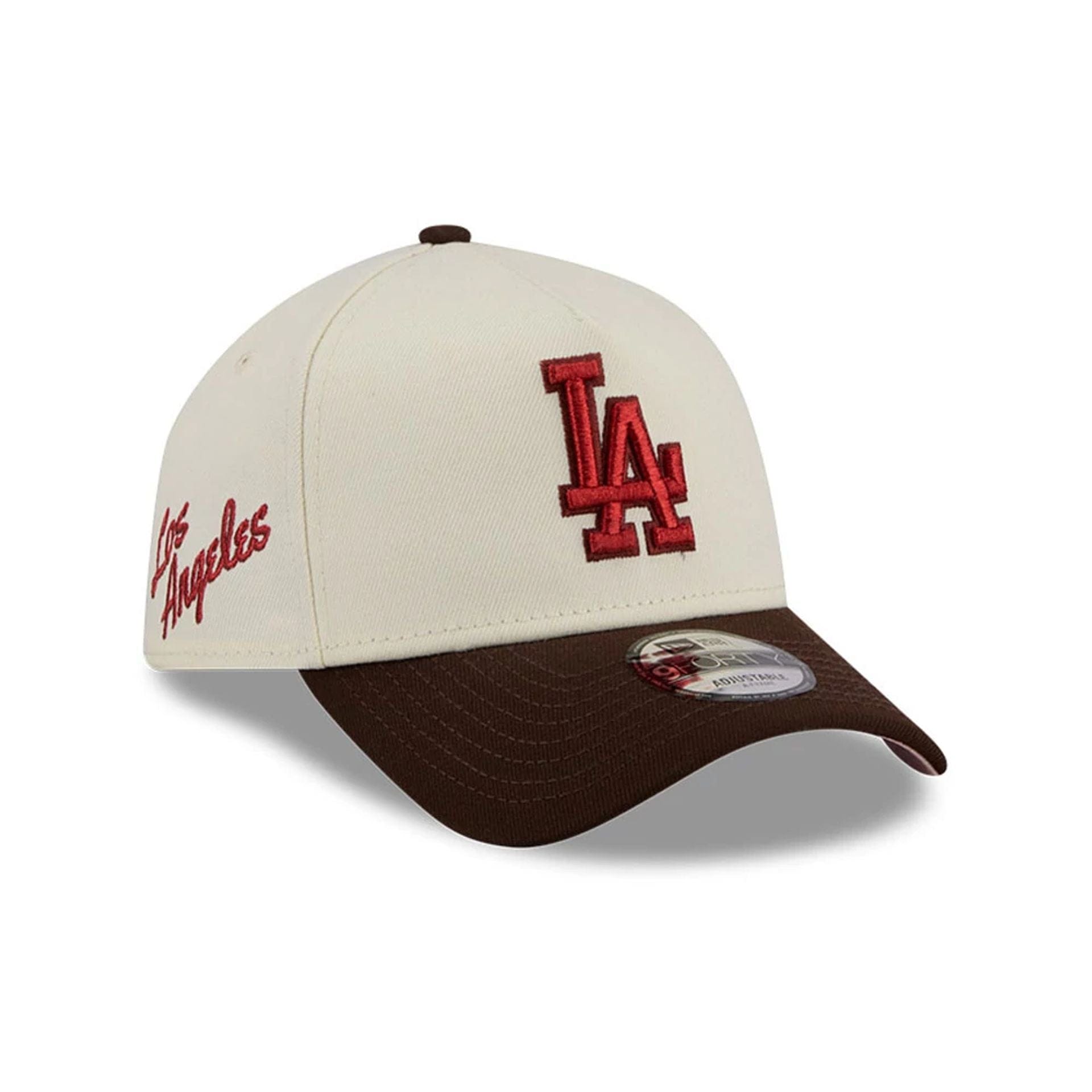 Pictured is this MLB City Script LA Dodgers 9FORTY A-Frame cap in Cream . 1