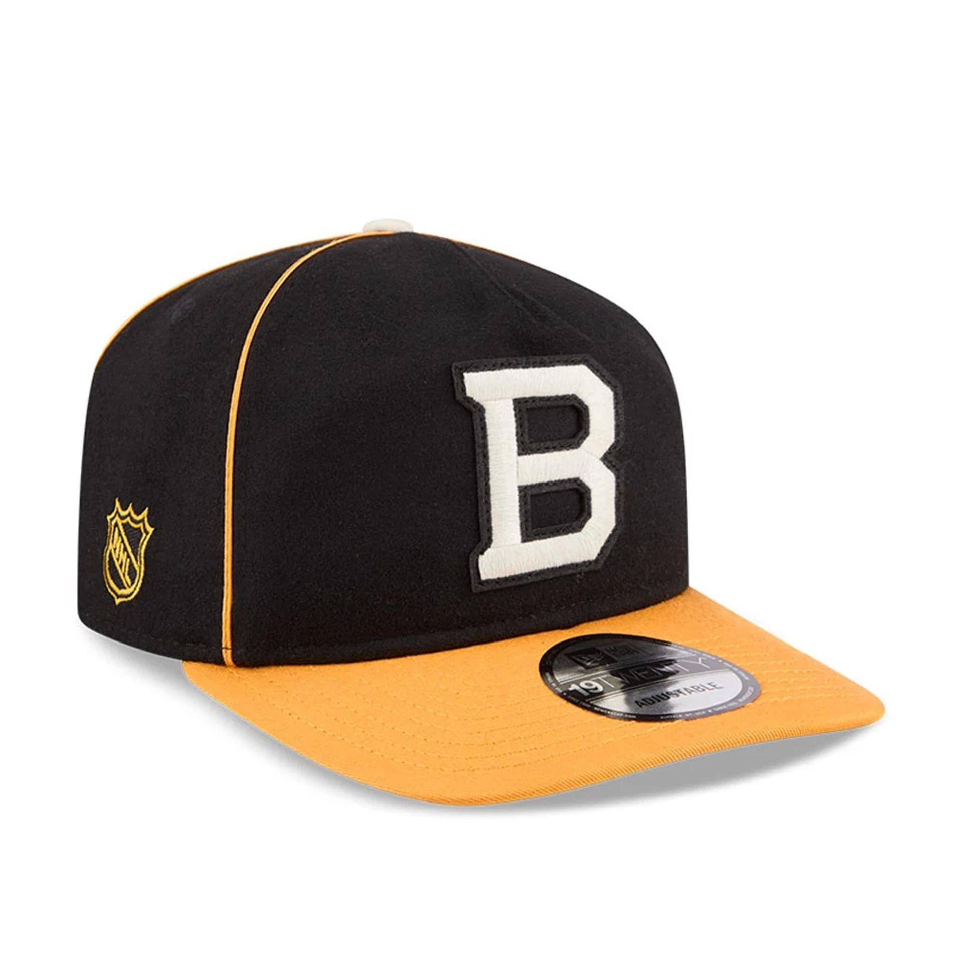 Pictured is this NHL Felt Logo Boston Bruins 19TWENTY cap in black. 1