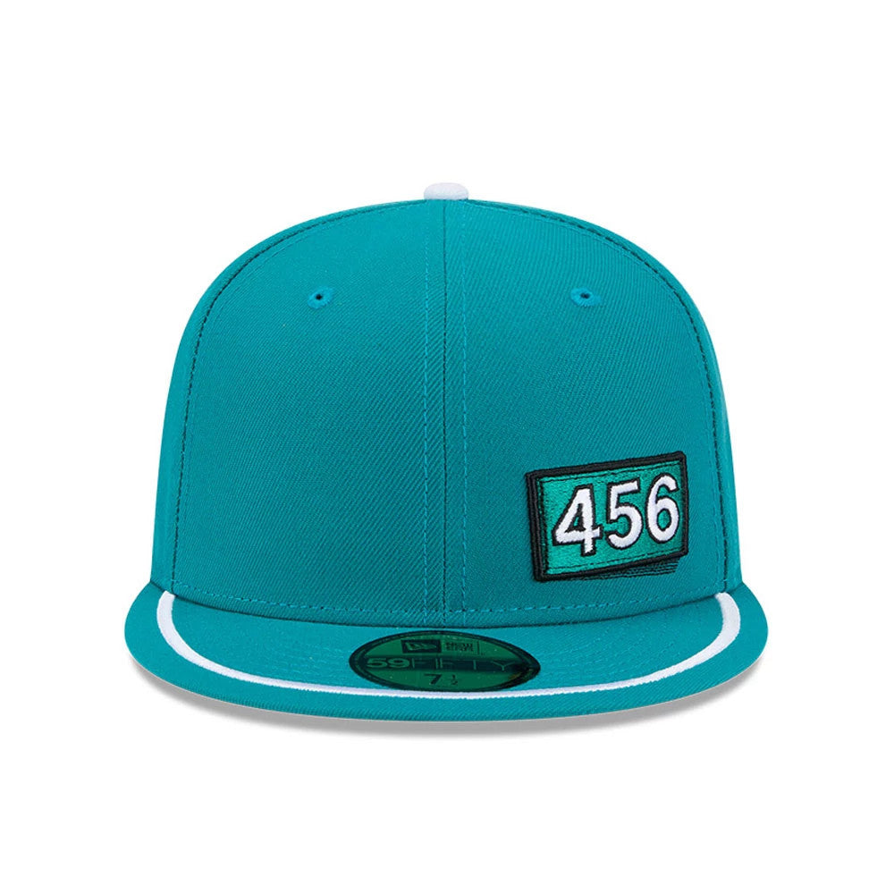 Pictured is this Netflix Squid Game 456 Patch 59FIFTY Fitted cap in green. 3