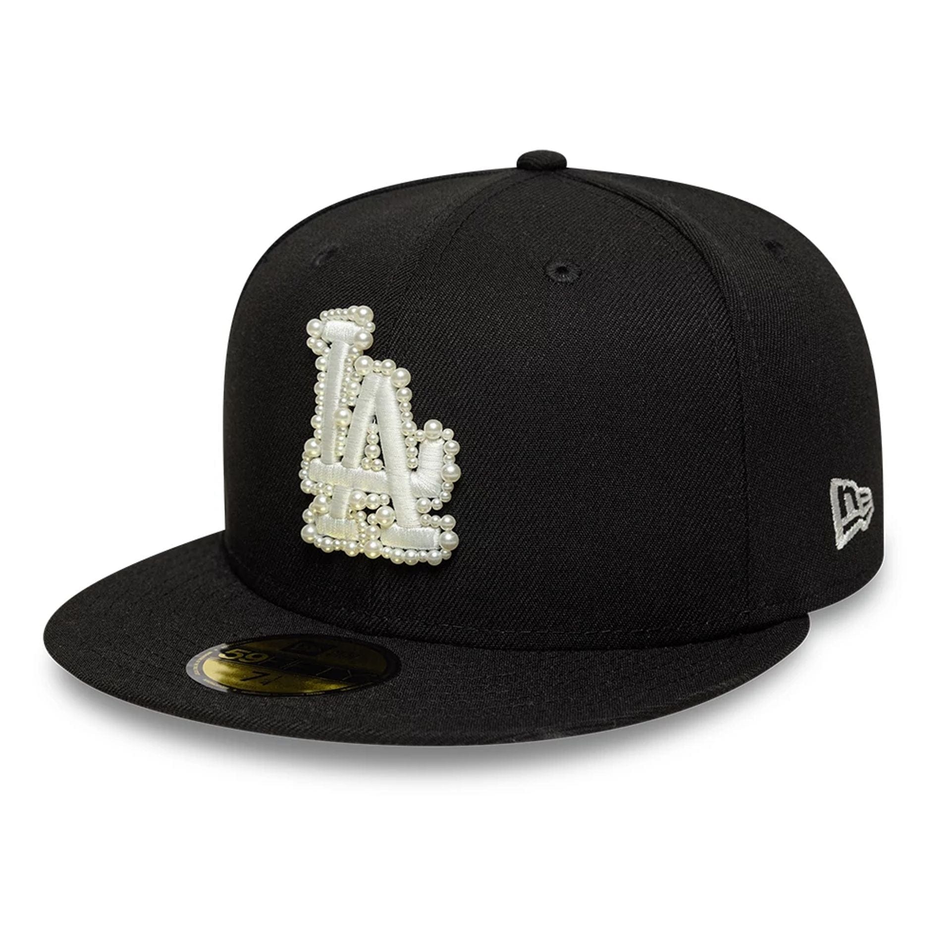 Pictured is this MLB Faux Pearl LA Dodgers 59FIFTY Fitted cap in black. 1