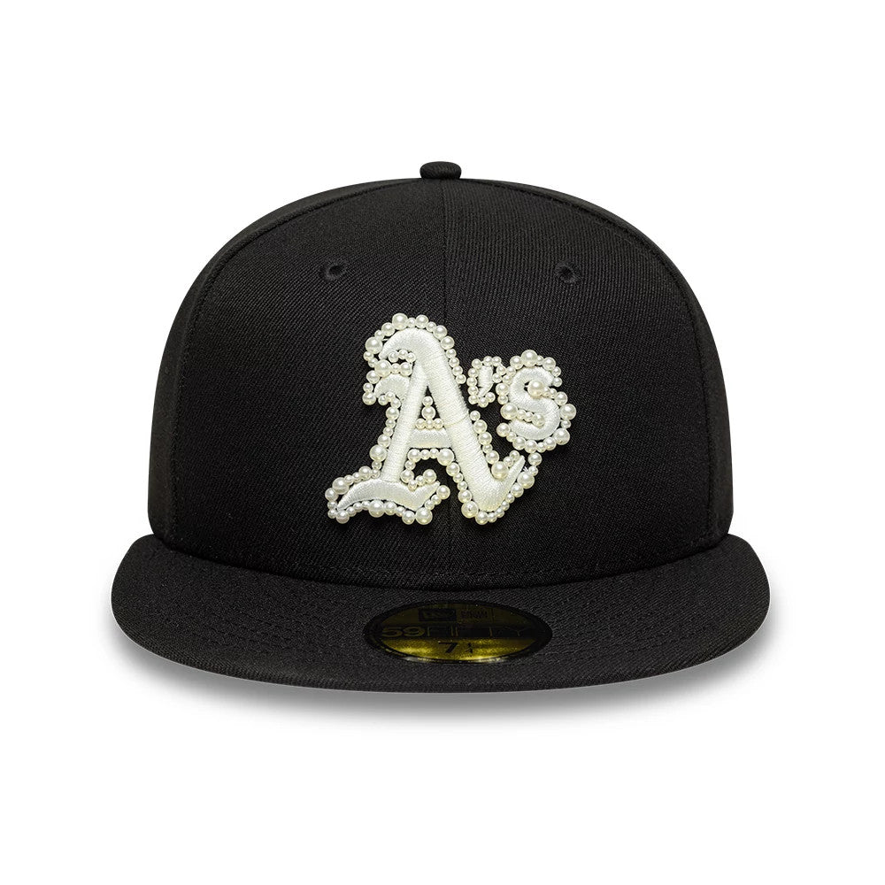 Pictured is this MLB Faux Pearl Oakland Athletics 59FIFTY Fitted cap in black. 3