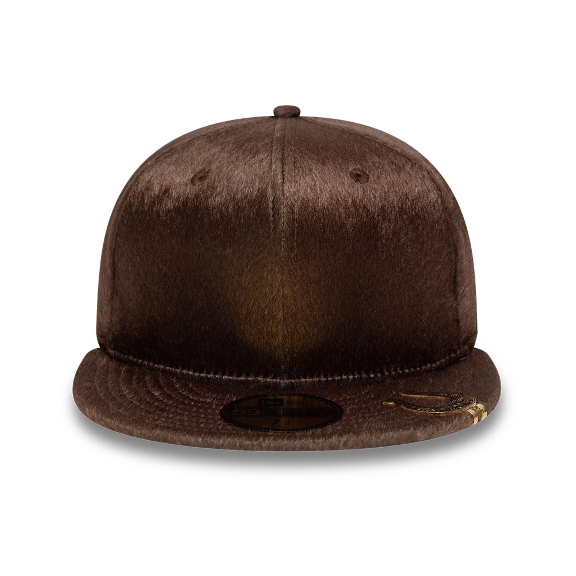 Pictured is this New Era Faux Pony 59FIFTY Fitted cap in dark brown. 2
