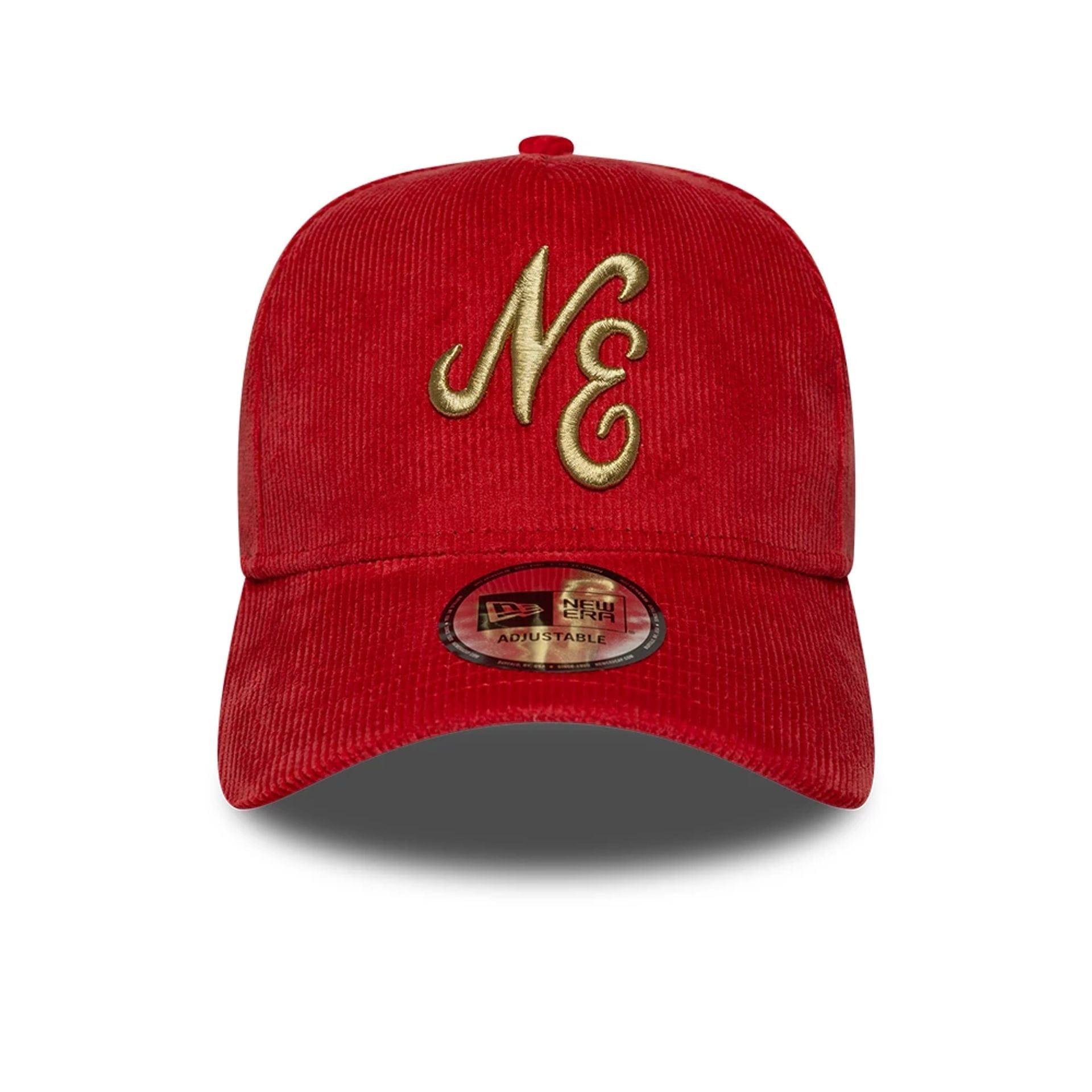 Pictured is this New Era Cord 9FORTY E-Frame cap in red. 2
