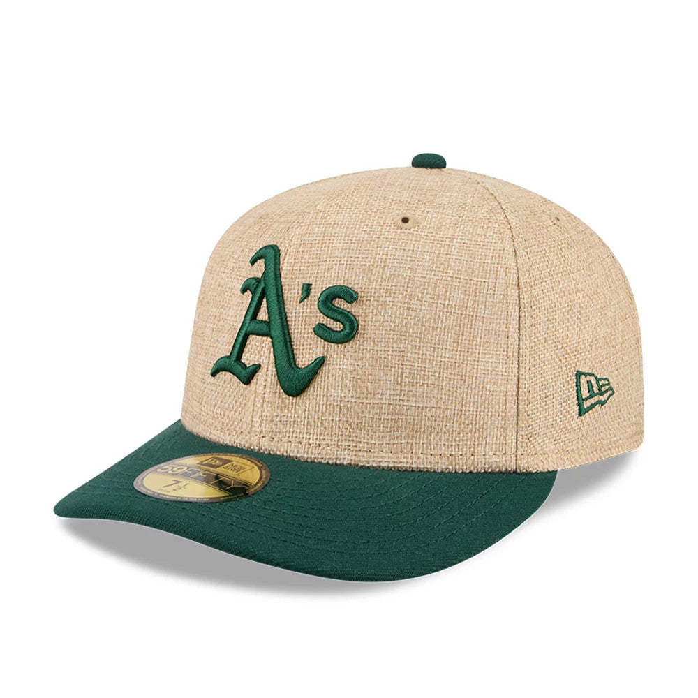 Pictured is this MLB Twine Athletics 59FIFTY Fitted cap in beige. 1