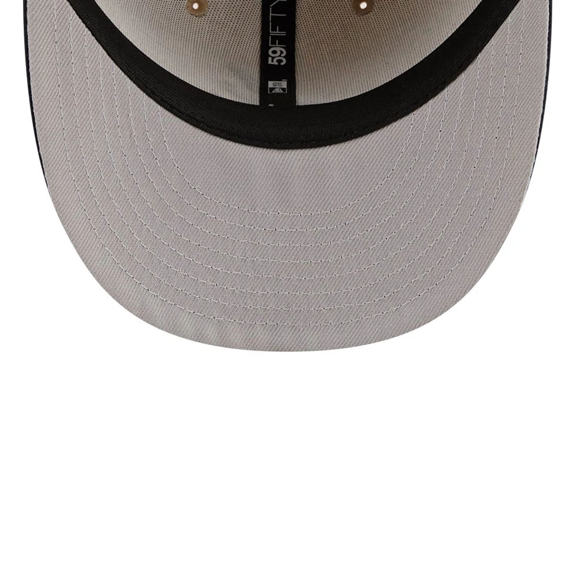 Pictured is this MLB Twine Atlanta Braves 59FIFTY Fitted cap in Beige. 2