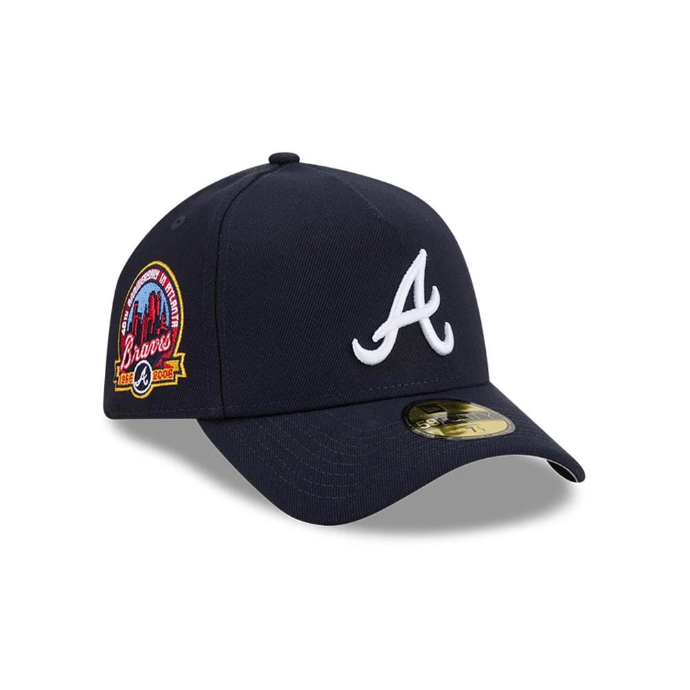 Pictured is this MLB Team Side Atlanta Braves 59FORTY A-Frame Fitted cap in navy. 1