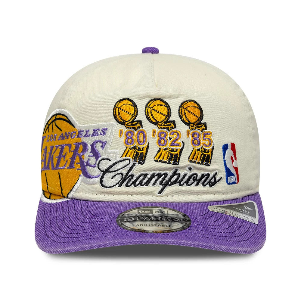 Pictured is this NBA Hardwood Classic LA Lakers 19TWENTY cap in cream. 3