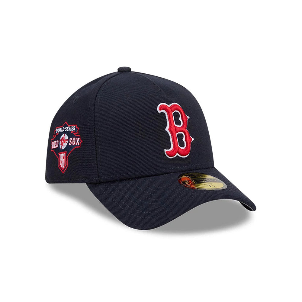 Pictured is this MLB Team Side Boston Red Sox 59FORTY A-Frame Fitted cap in navy. 1