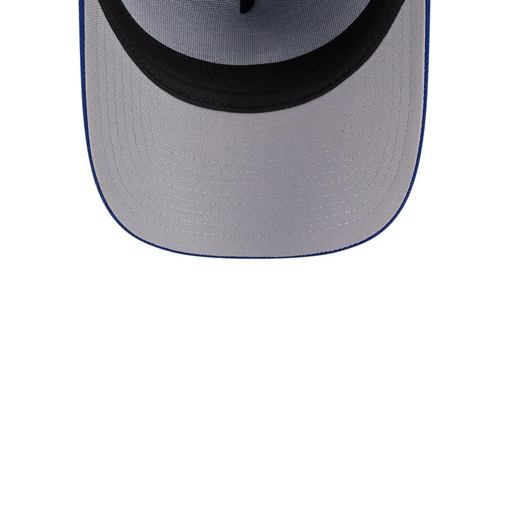 Chicago Cubs MLB Team Side Blue New Era 59FORTY A-Frame Fitted Cap, inside view showing the light grey undervisor with detailed stitching, black interior sweatband encircling the crown, and the taping with branding running across the inside panels.