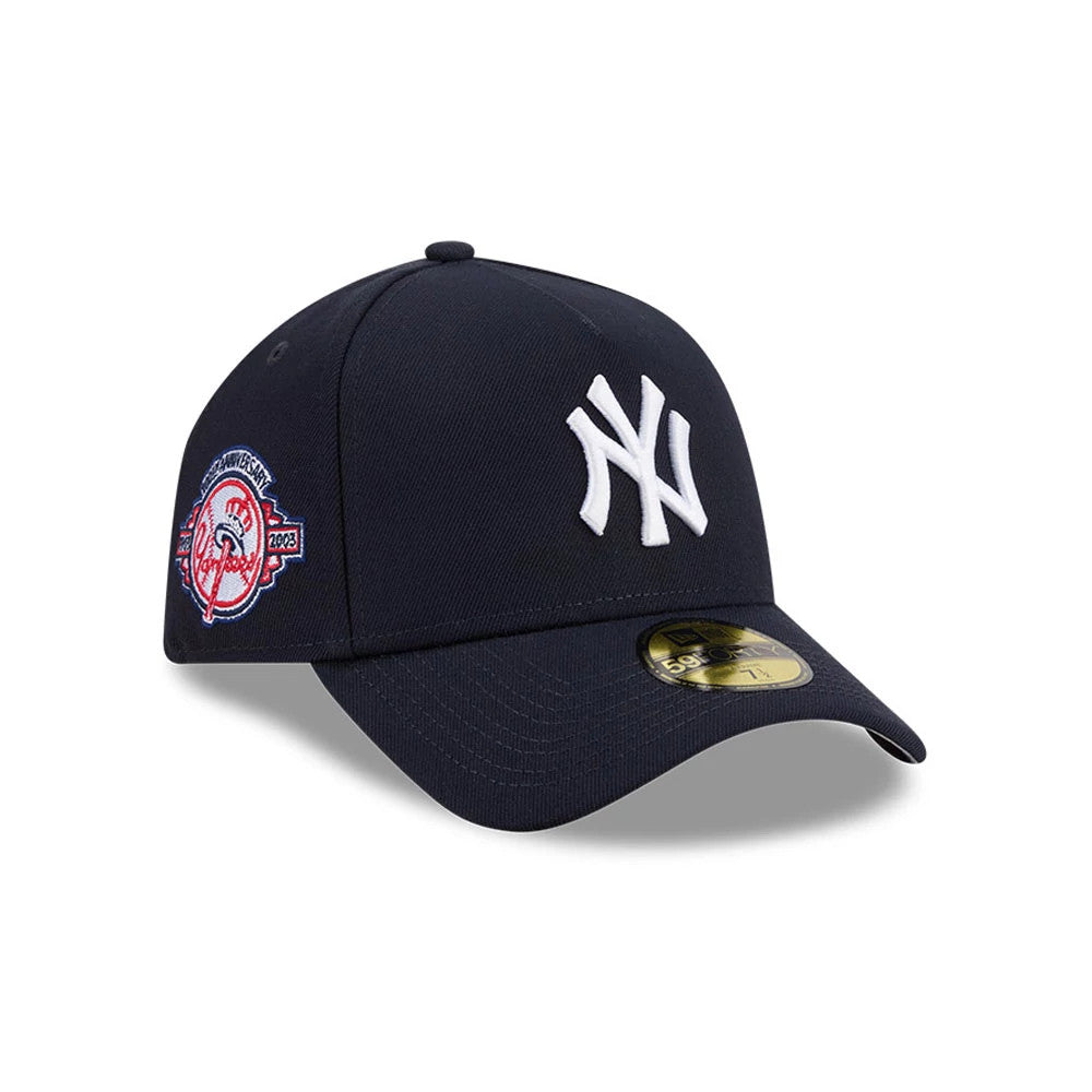 Pictured is this MLB Team Side New York Yankees 59FORTY A-Frame Fitted cap in navy. 1