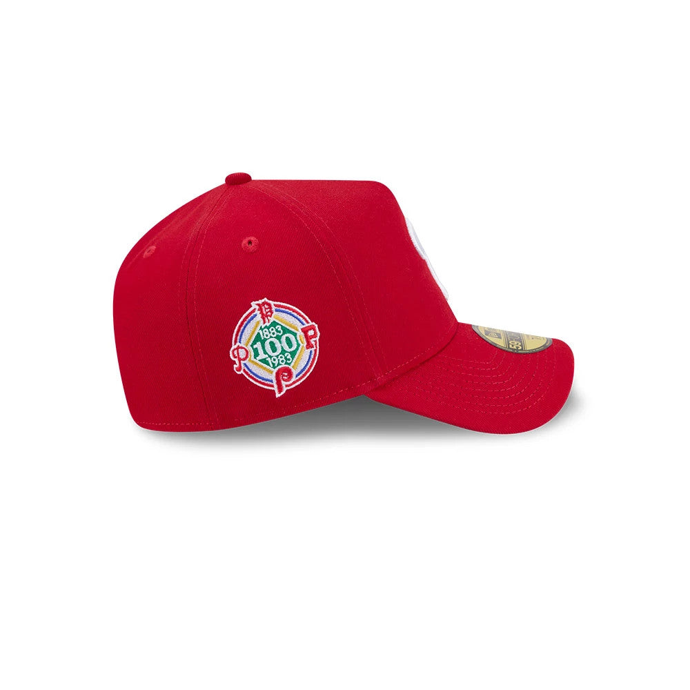 Pictured is this MLB Team Side Philadelphia Phillies 59FORTY A-Frame Fitted cap in red. 7