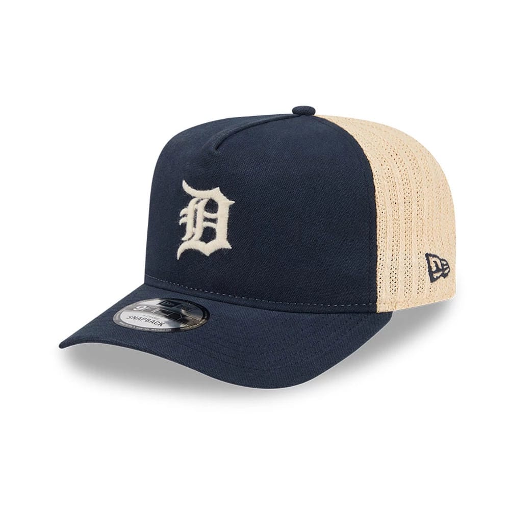 Pictured is this MLB Grained Detroit Tigers 9FIFTY A-Frame Snapback cap in navy. 1