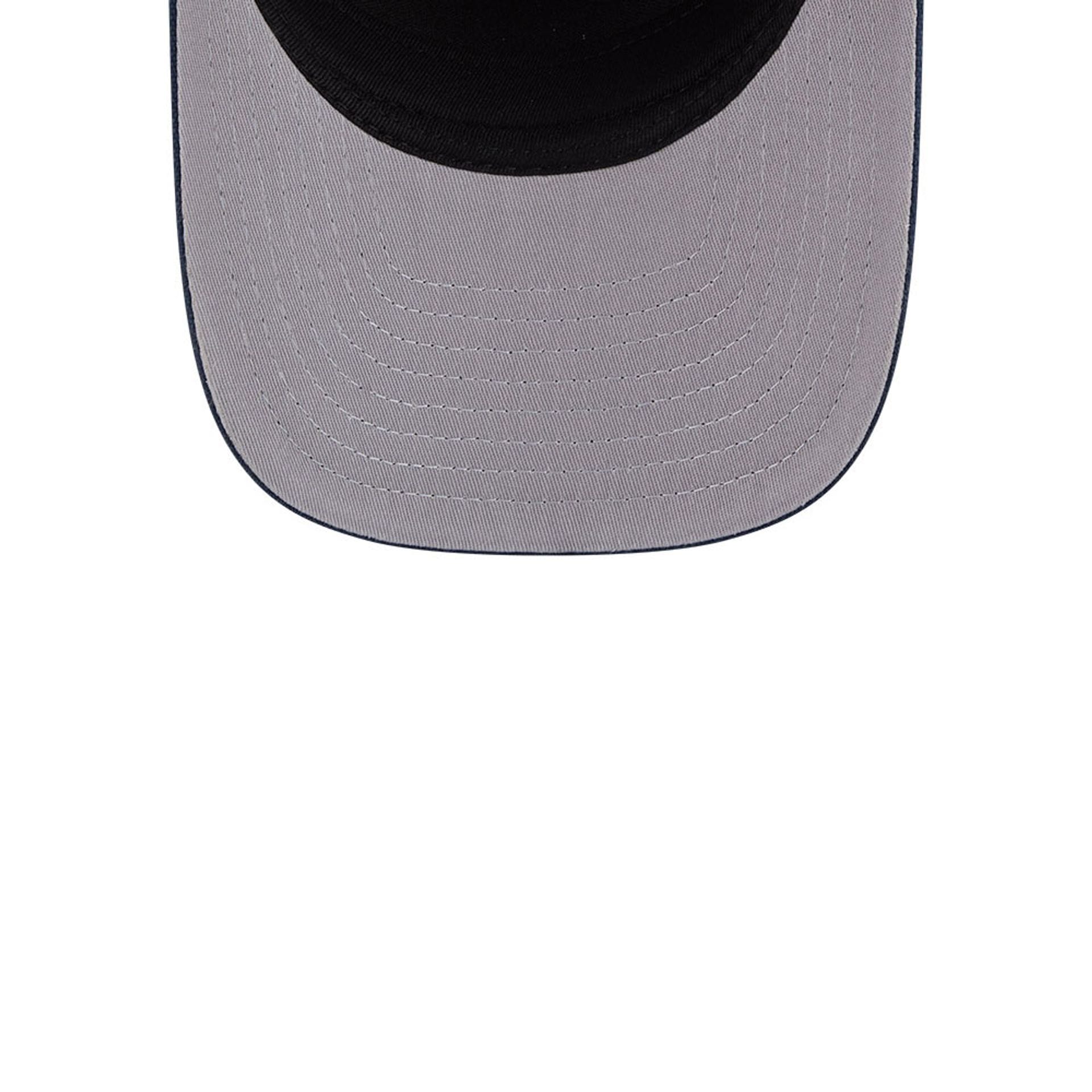 Pictured is this MLB Grained LA Dodgers 9FIFTY A-Frame Snapback cap in dark blue. 2