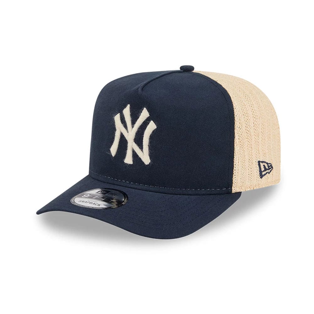 Pictured is this MLB Grained New York Yankees 9FIFTY A-Frame Snapback cap in navy. 1