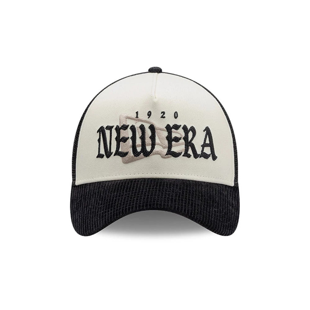 Pictured is this New Era Old English 9FORTY A-Frame cap in white. 4