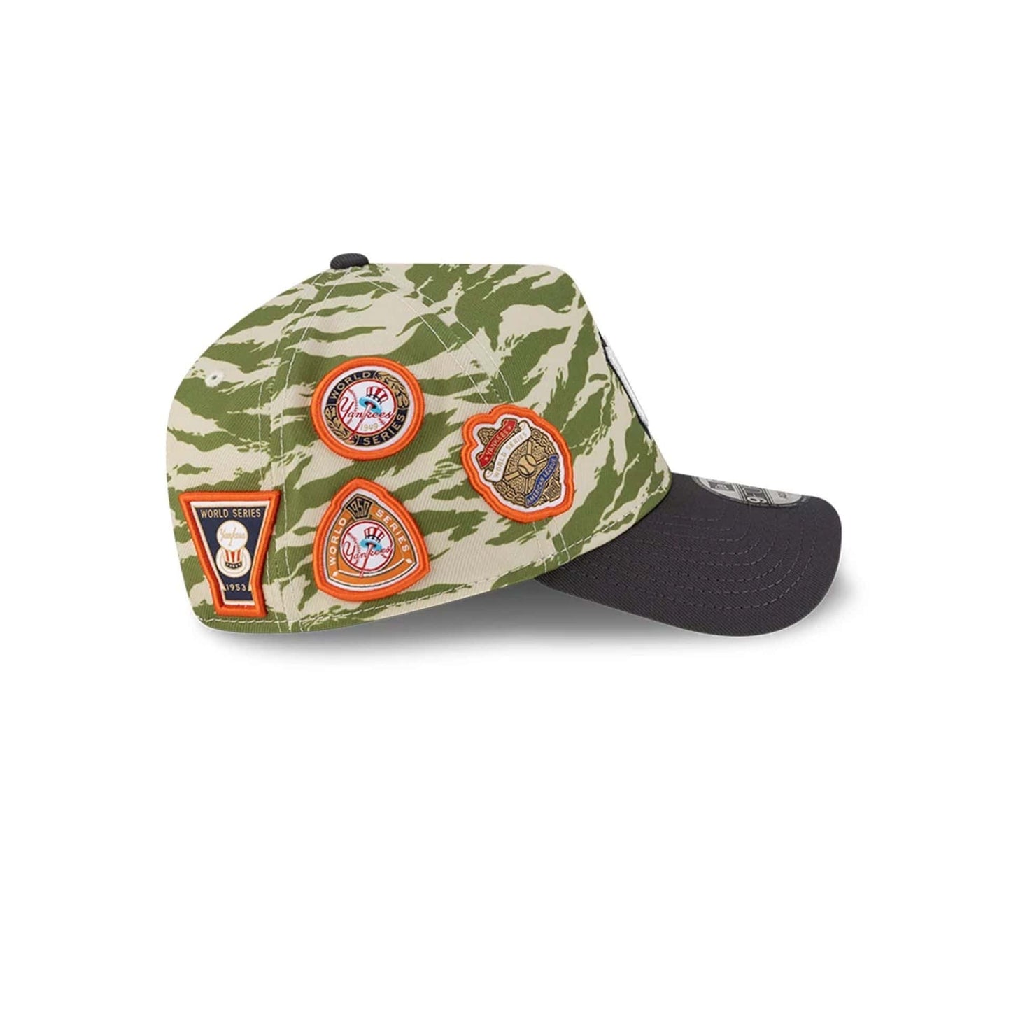 Pictured is this MLB Tiger Camo New York Yankees 9FORTY A-Frame cap in Green. 7