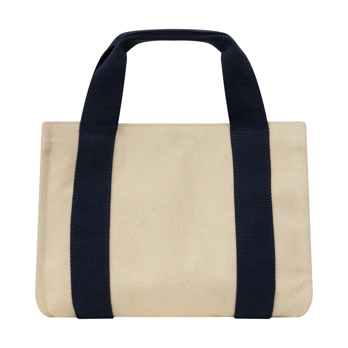 New Era New York Yankees MLB Light Beige & Navy Tote Bag, back view showing the light beige rectangular shape with dark navy handles running vertically along the bag's length, no logo, emphasising the clean and minimalist design.
