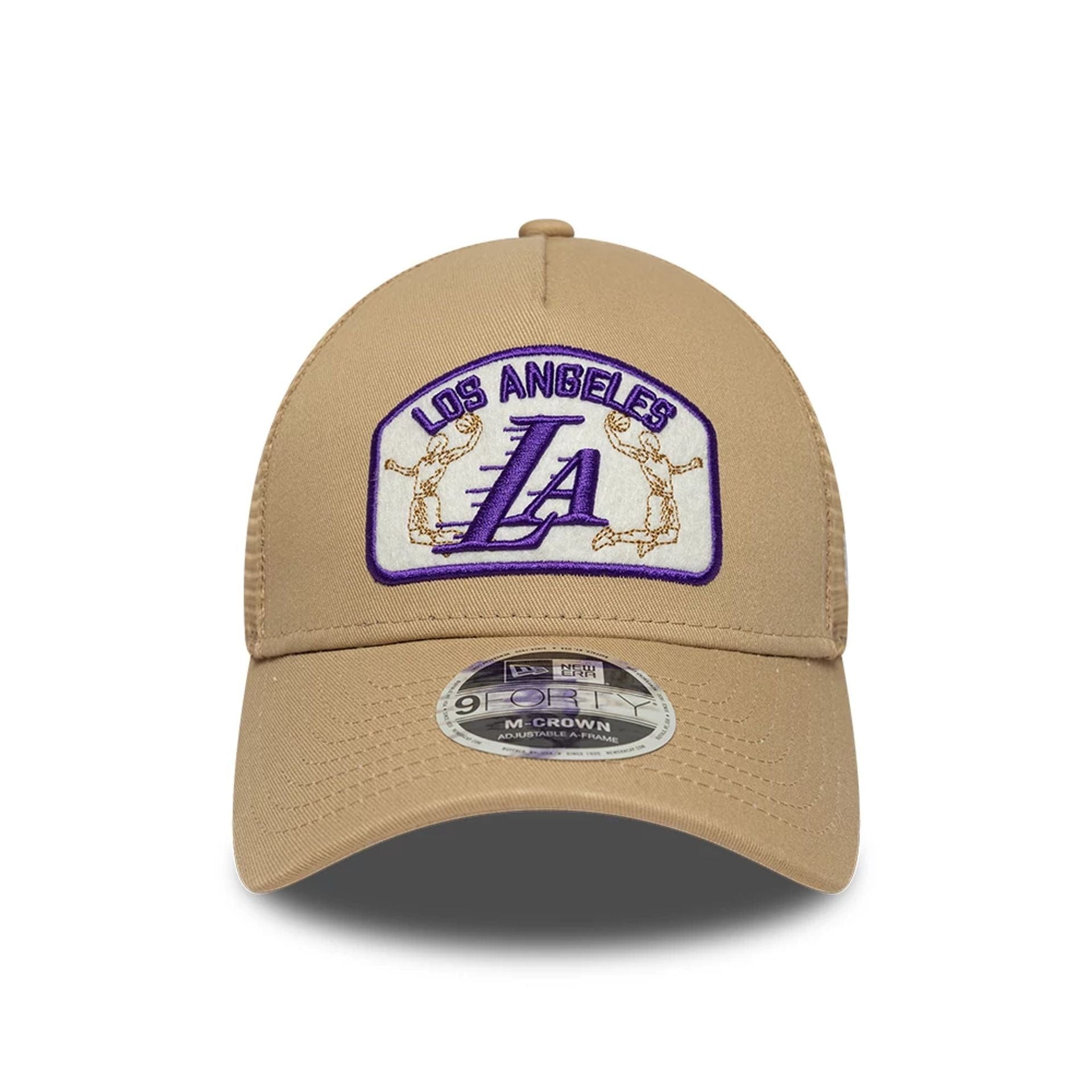 Pictured is this NBA LA Lakers 9FORTY M-Crown A-Frame Trucker cap in Beige. 2