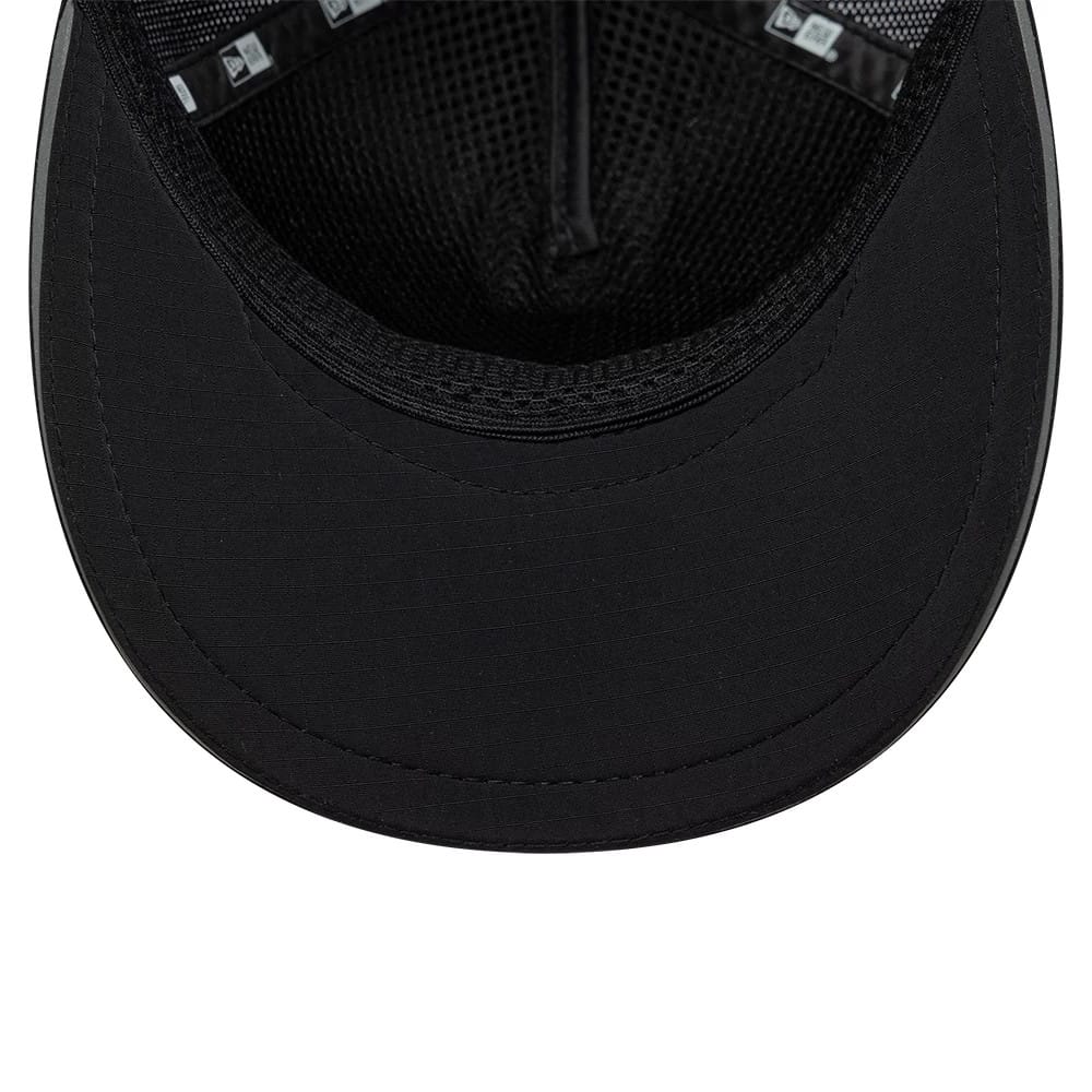 Pictured is this New Era Performance 9FORTY M-Crown A-Frame Trucker cap in black. 5