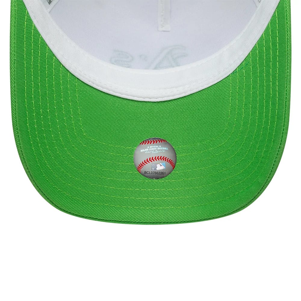 Pictured is this MLB League Essential Athletics 9FORTY A-Frame Trucker cap in open green. 5