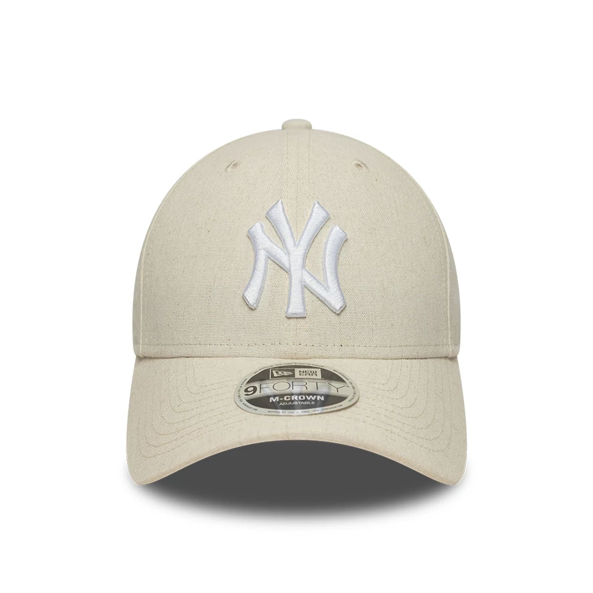 Pictured is this MLB Linen New York Yankees 9FORTY M-Crown cap in Cream. 2