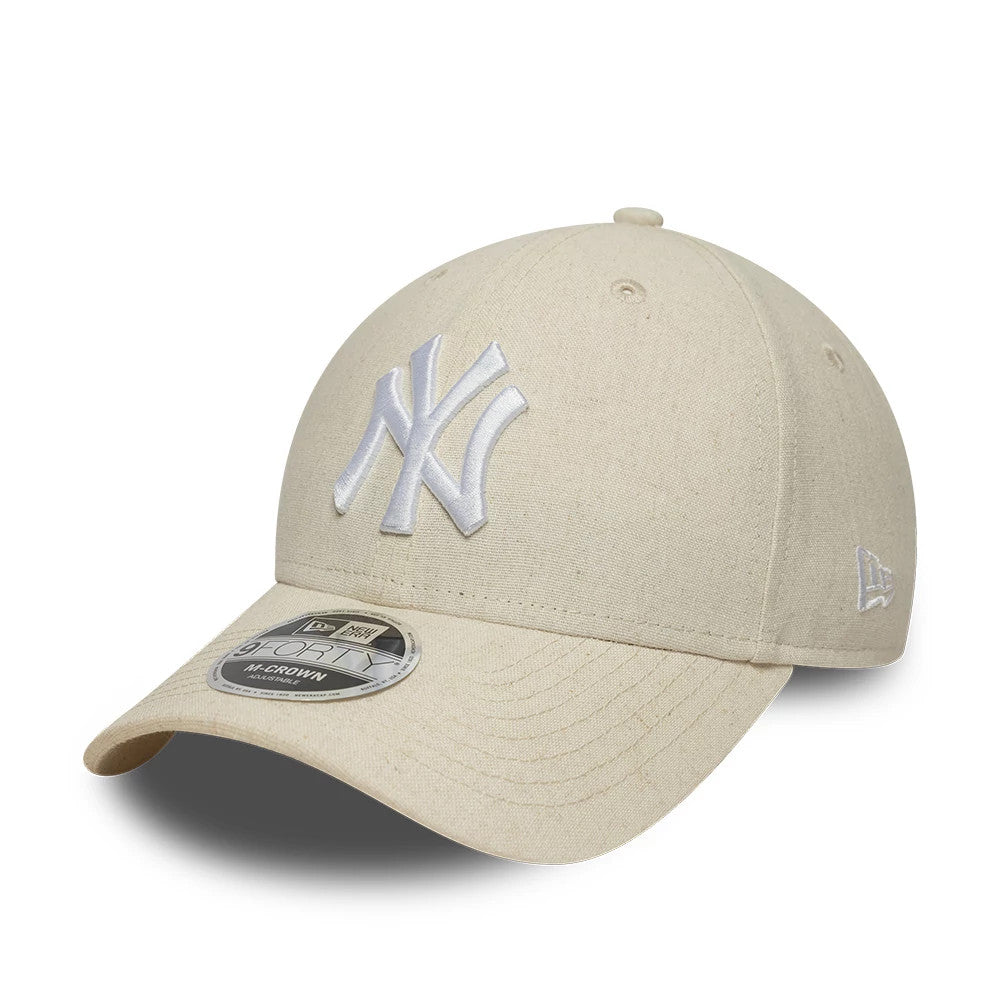 Pictured is this MLB Linen New York Yankees 9FORTY M-Crown cap in Cream. 1