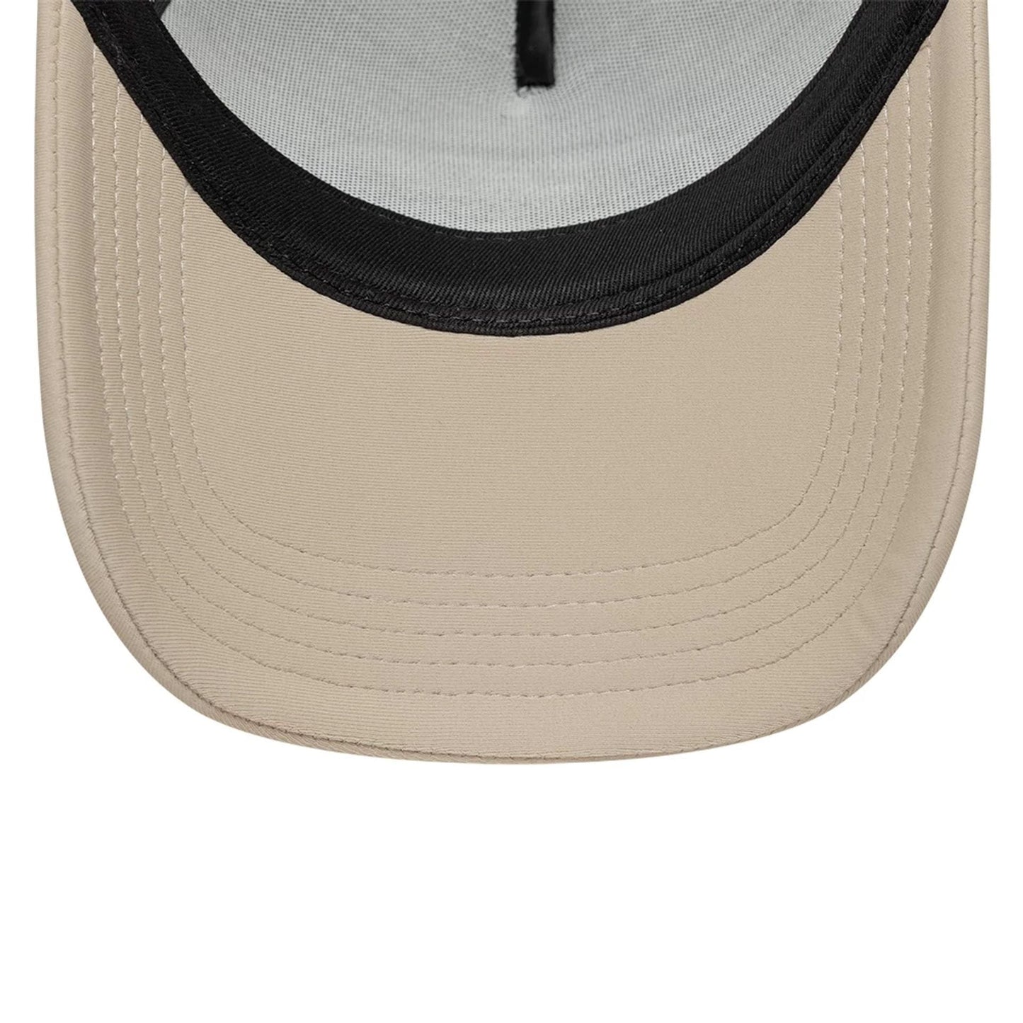Pictured is this New Era Oval Patch 9FORTY A-Frame Trucker cap in Beige. 5