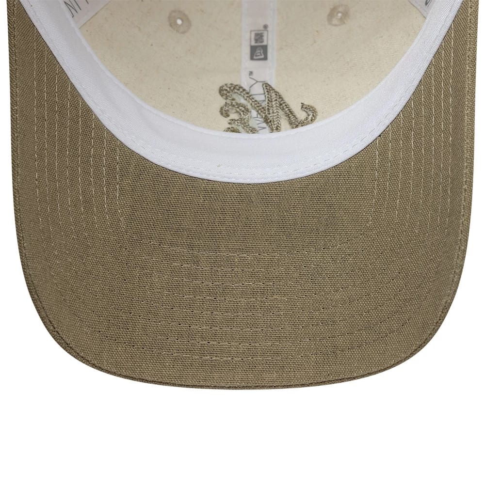 Pictured is this Womens New Era Linen 9TWENTY cap in Beige. 5
