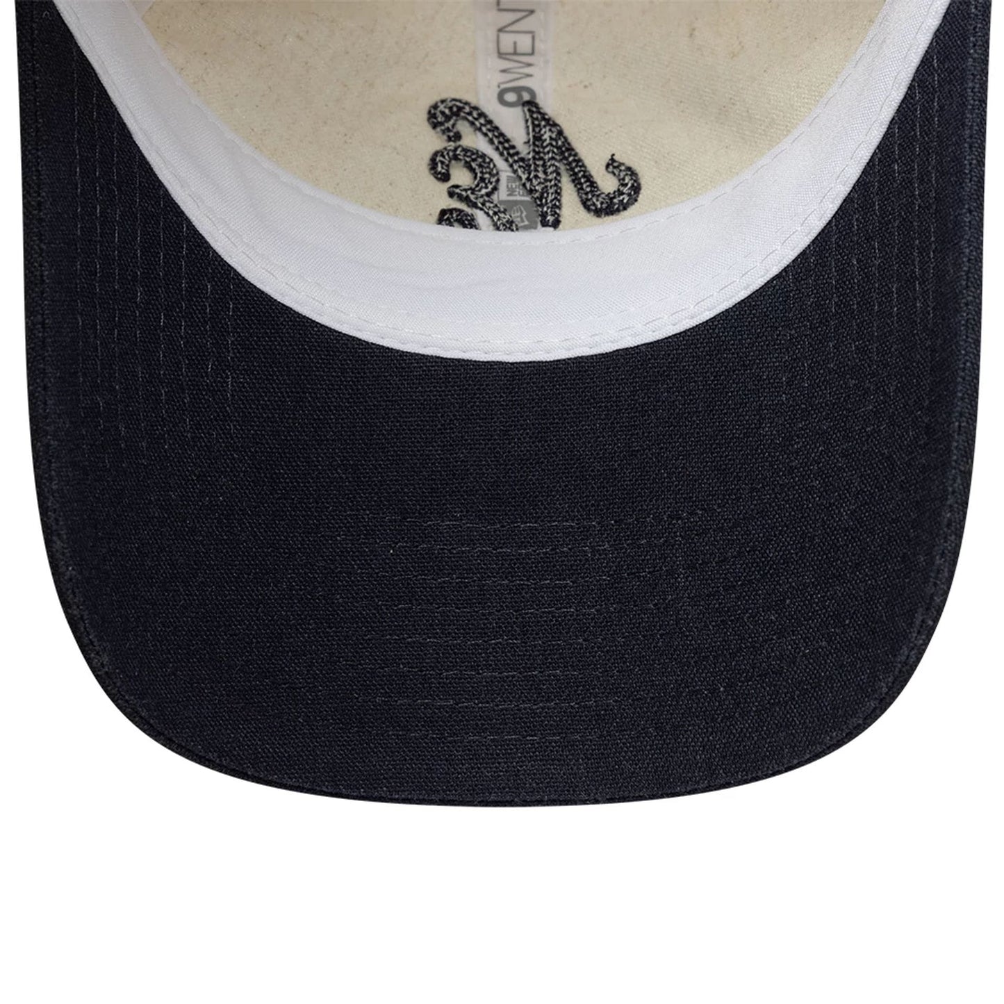 Pictured is this Womens New Era Linen 9TWENTY cap in Navy. 5