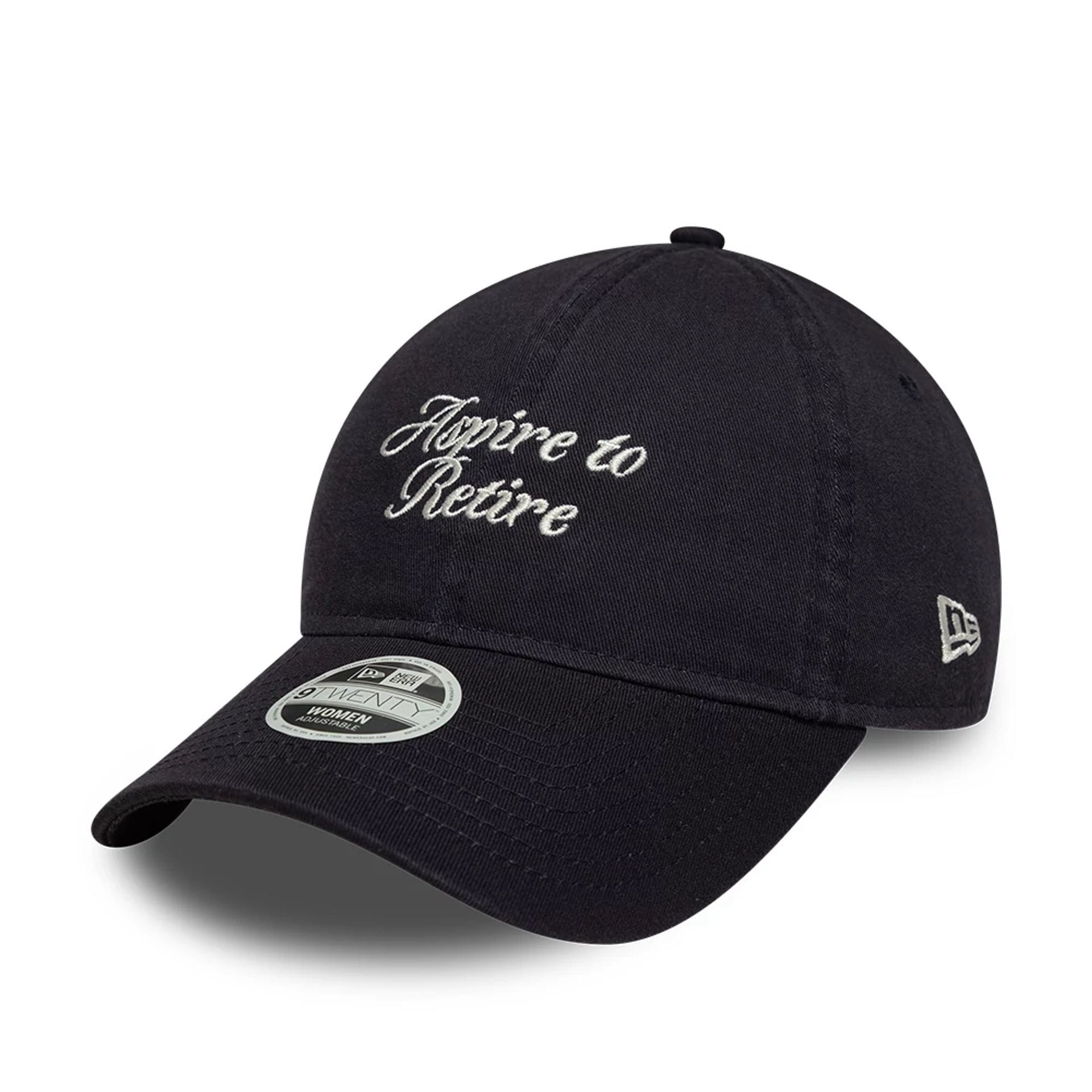 Pictured is this Womens New Era Slogan 9TWENTY cap in navy. 1