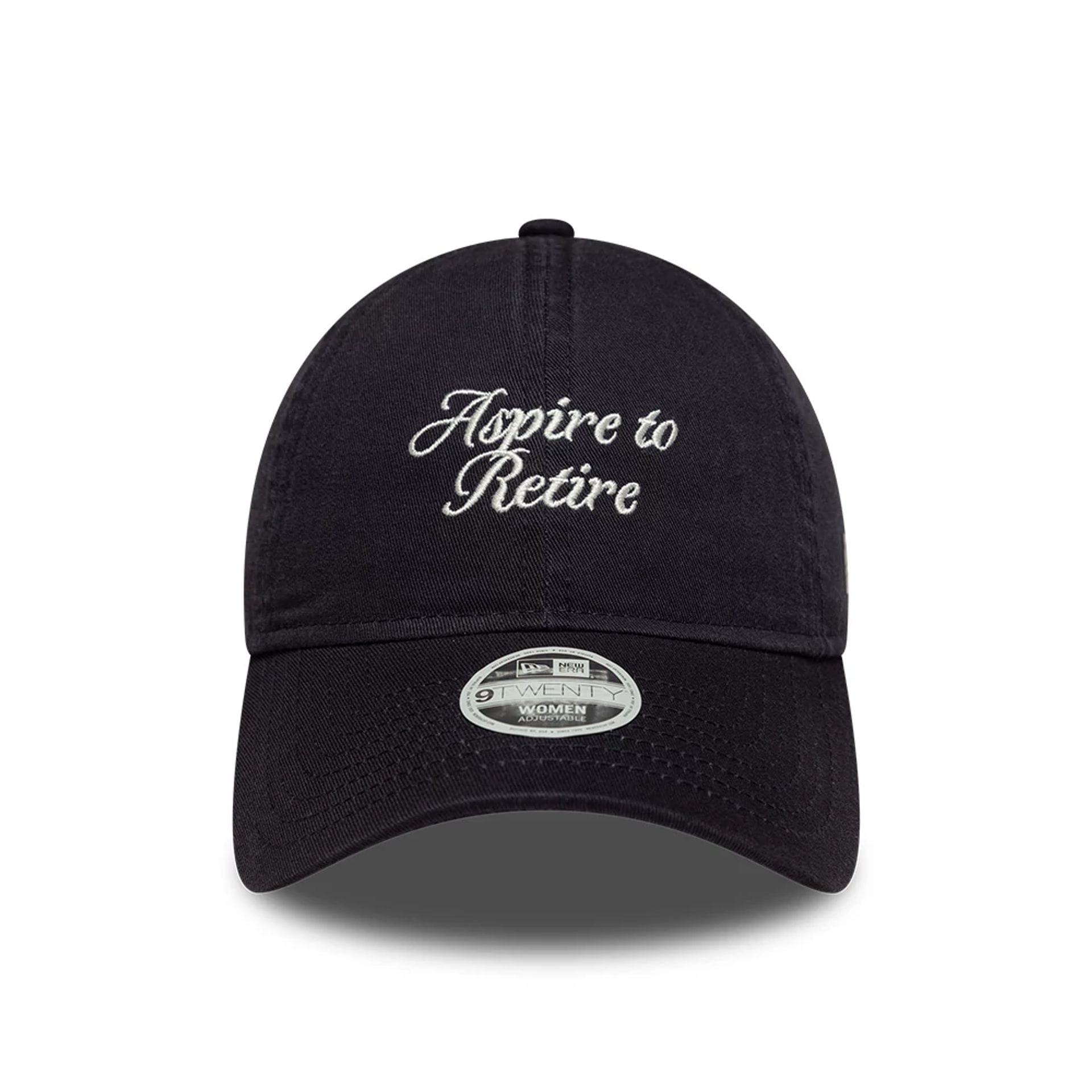 Pictured is this Womens New Era Slogan 9TWENTY cap in navy. 2
