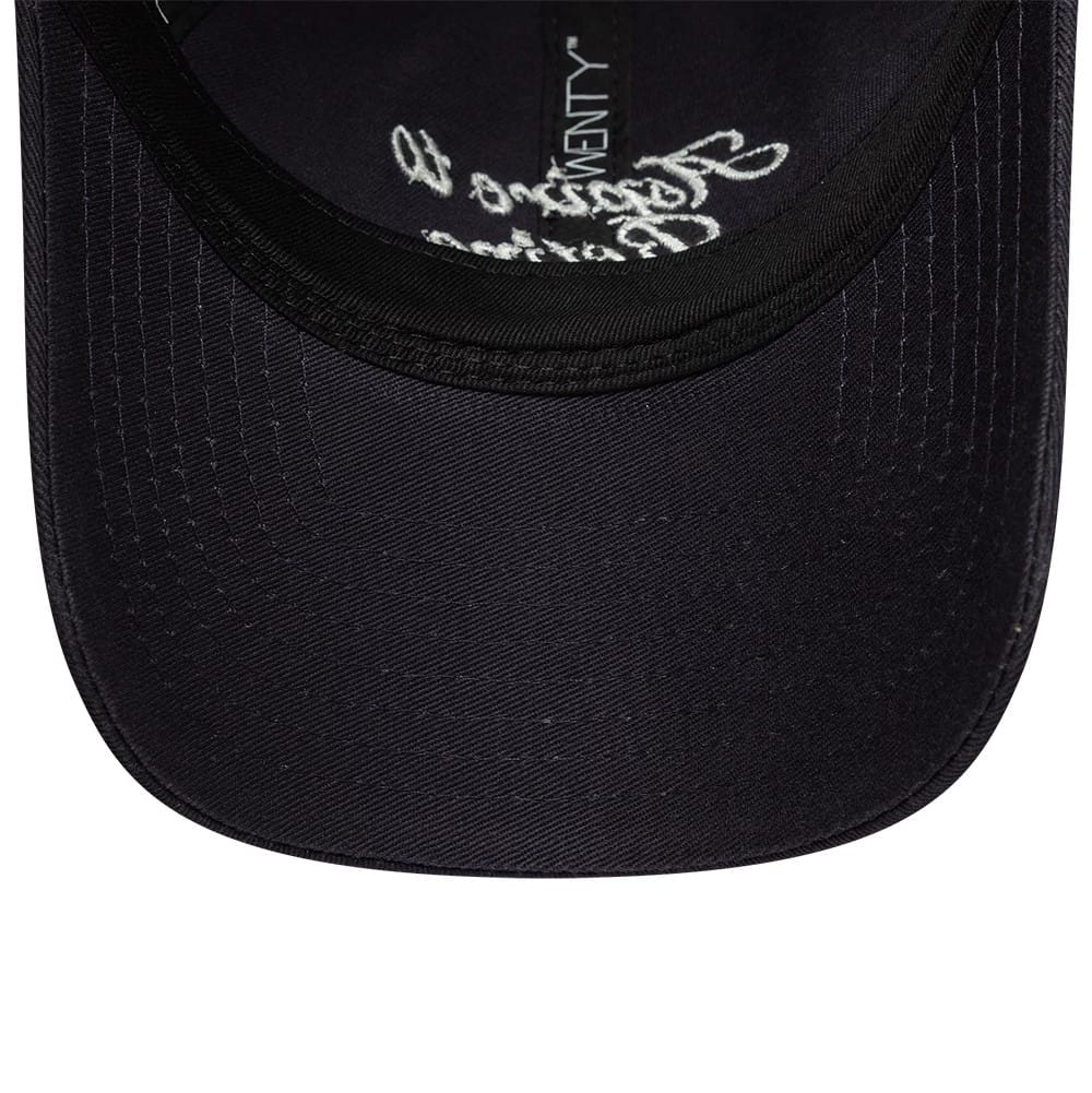 Pictured is this Womens New Era Slogan 9TWENTY cap in navy. 5