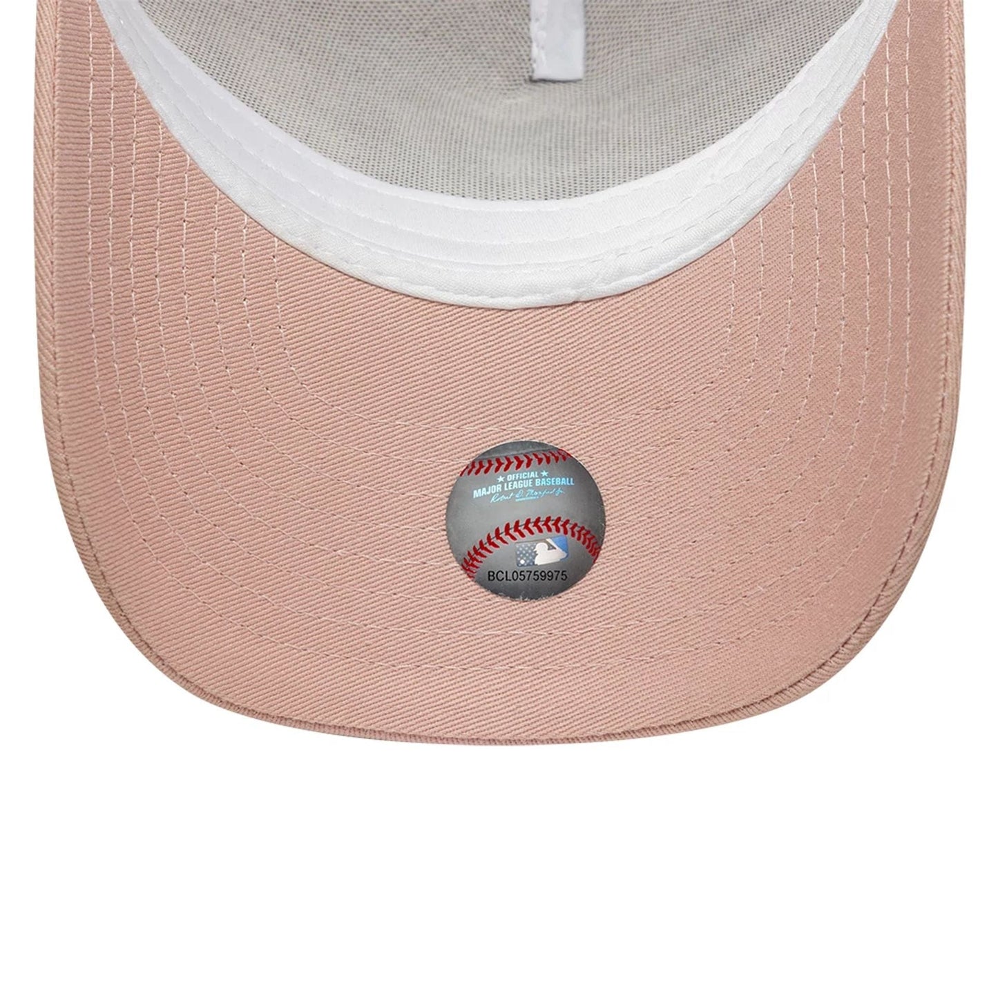 Pictured is this MLB League Essential Youth New York Yankees 9FORTY A-Frame Trucker cap in pastel pink. 4
