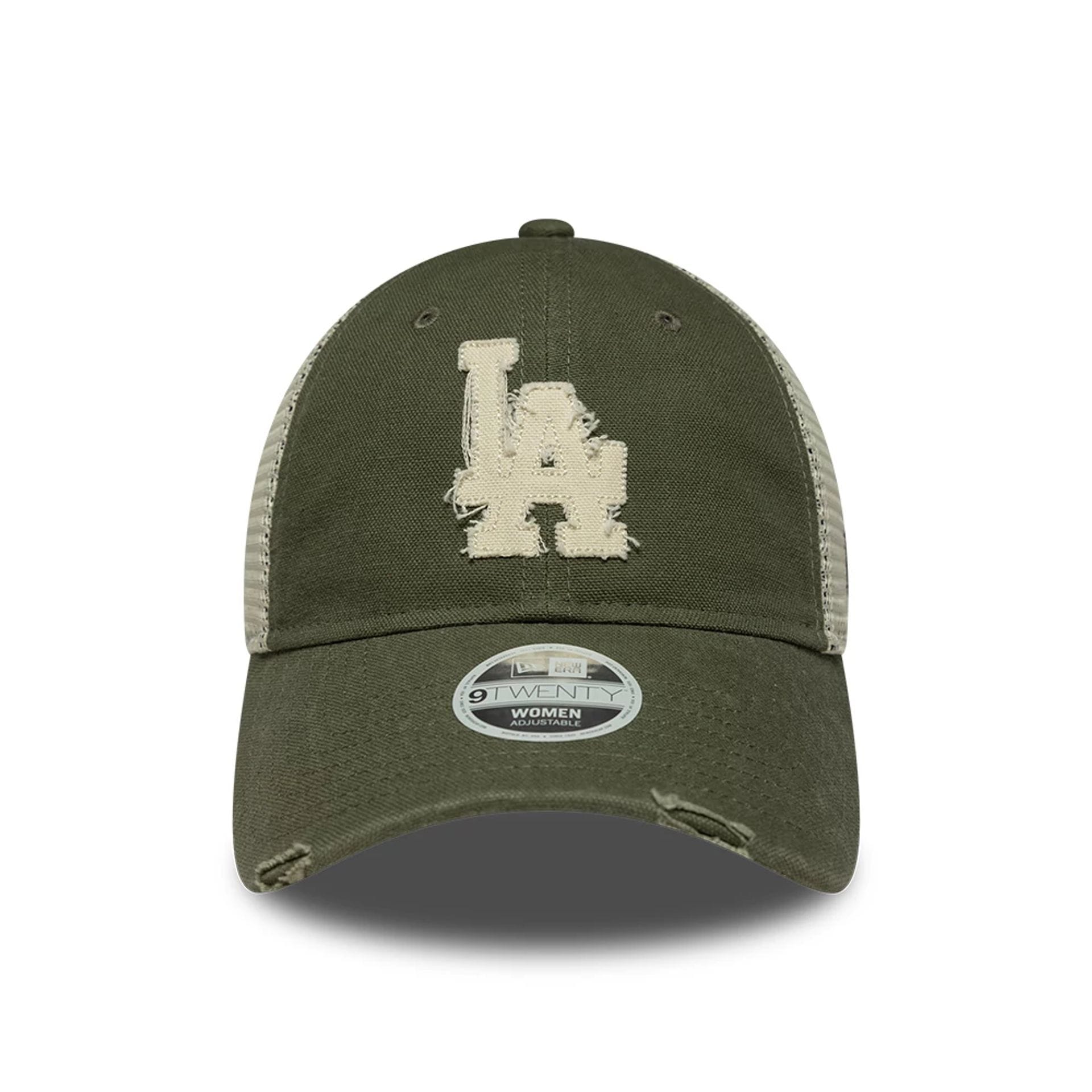 Pictured is this Womens MLB LA Dodgers 9TWENTY Trucker cap in green. 2