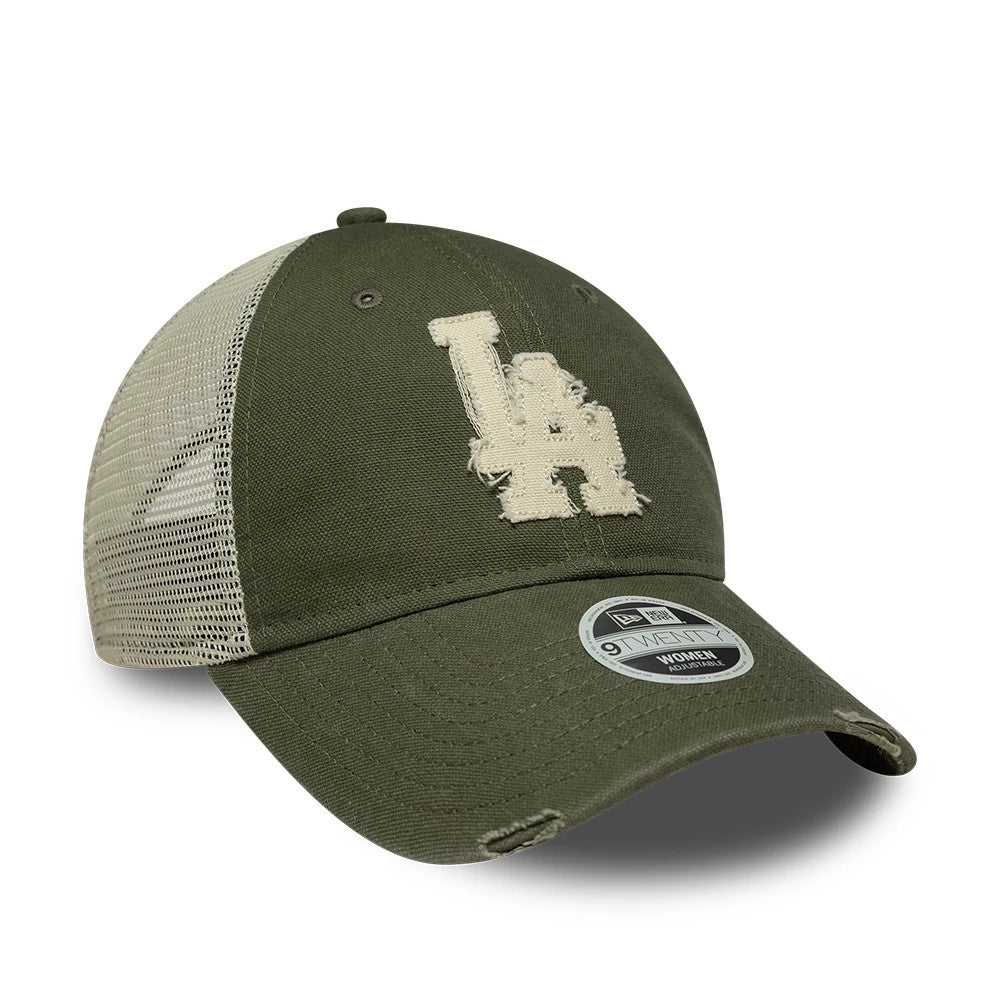 Pictured is this Womens MLB LA Dodgers 9TWENTY Trucker cap in green. 3