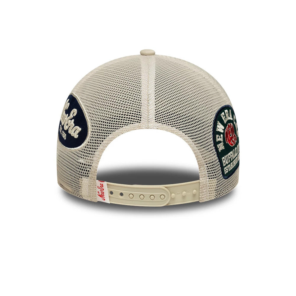 Pictured is this New Era Multi Patch 9FORTY M-Crown A-Frame cap in Cream. 2