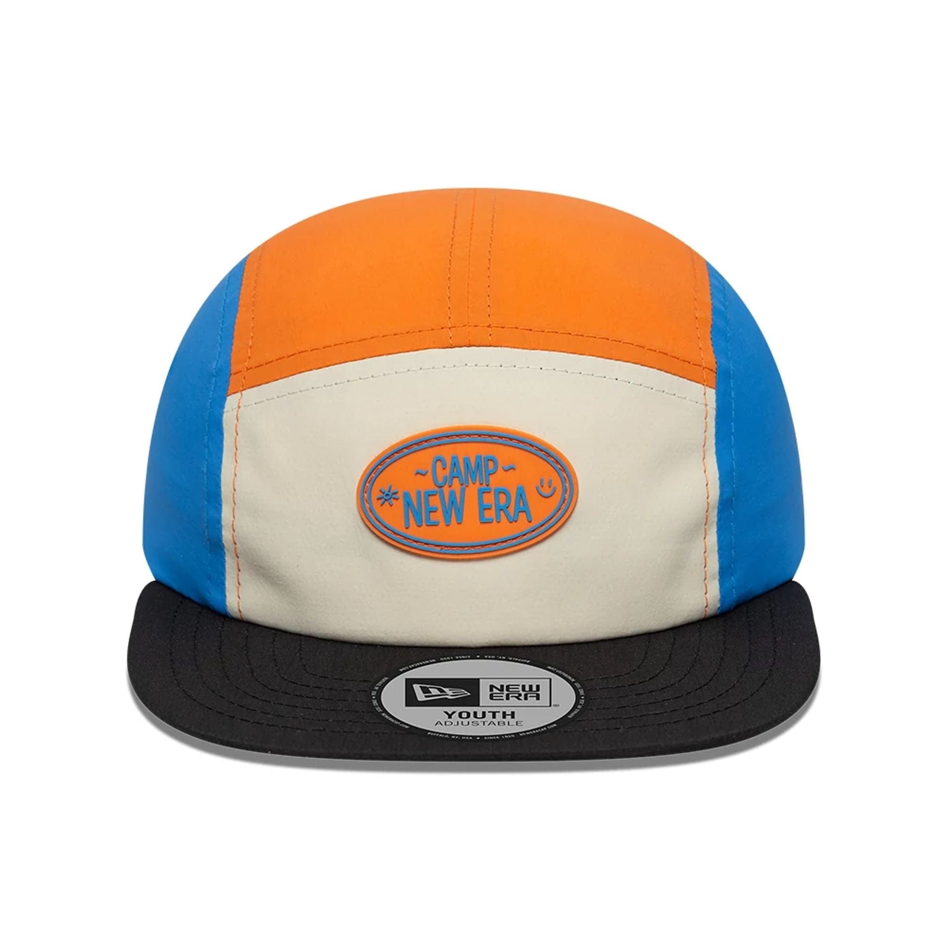 Pictured is this Youth New Era Colourblock Camper cap in light beige. 2