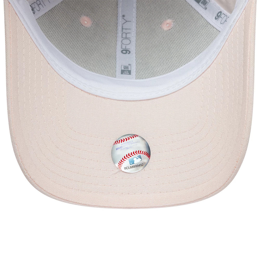 Pictured is this Womens MLB Linen New York Yankees 9FORTY cap in pastel pink. 5