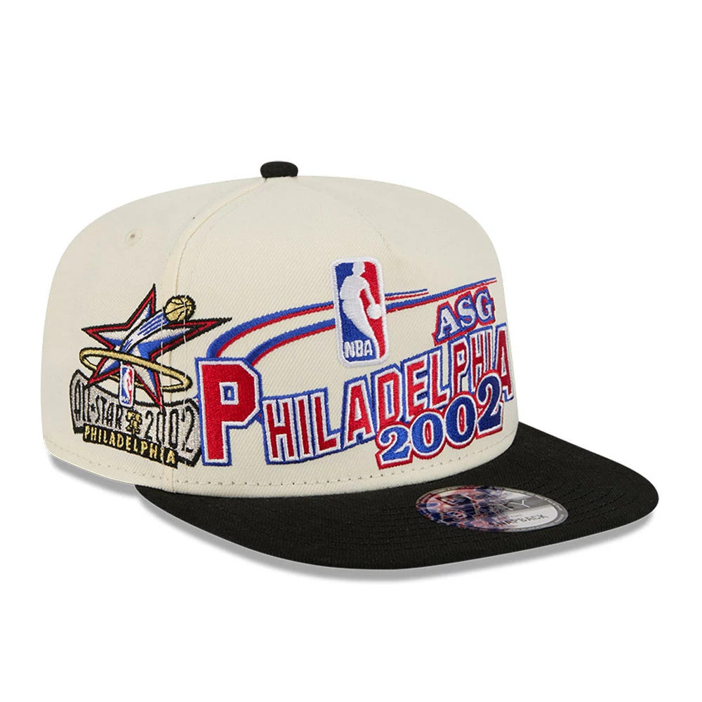 Pictured is this NBA Hardwood Classic All Star Game Philadelphia 76ers 9FIFTY A-Frame Snapback cap in white. 1
